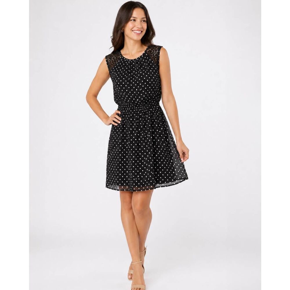 Maurices Black White Polka Dot Lace Shoulder Sleeveless Dress Size Small